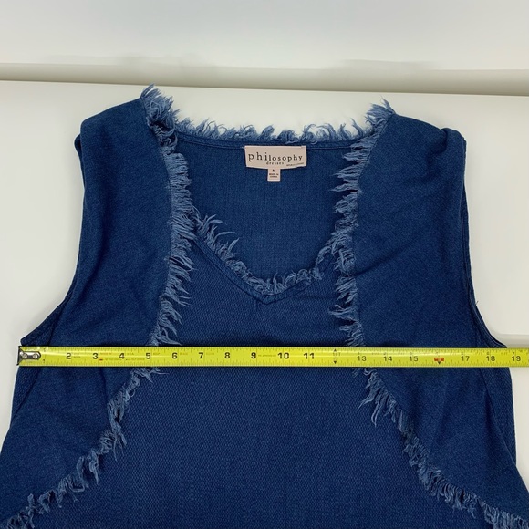 Philosophy Dark Blue Rayon Tencel Fringe Short Sleeve Boho Dress Size Medium - Picture 15 of 15